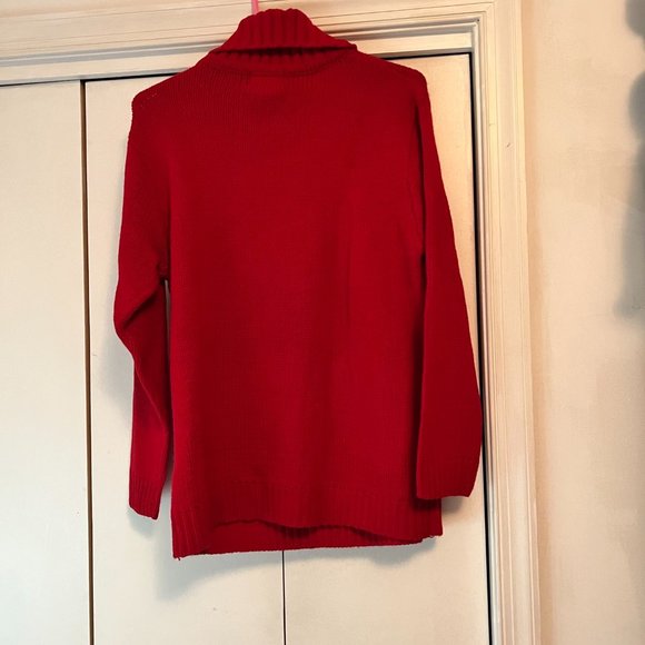 Jenny Brand Red Turtleneck Sweater - Large - Cable Knit Front - Picture 4 of 5